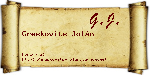 Greskovits Jolán névjegykártya