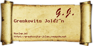 Greskovits Jolán névjegykártya